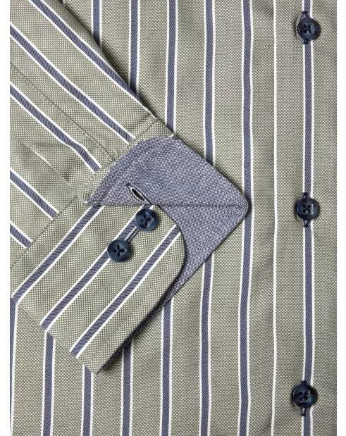Light green striped long sleeve casual shirt for larger men from Douglas and Grahame, available in 2XL, 3XL, and 4XL