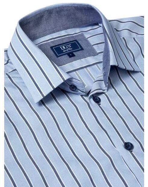 Blue striped long sleeve casual shirt for larger men from Douglas and Grahame, available in 2XL, 3XL, and 4XL