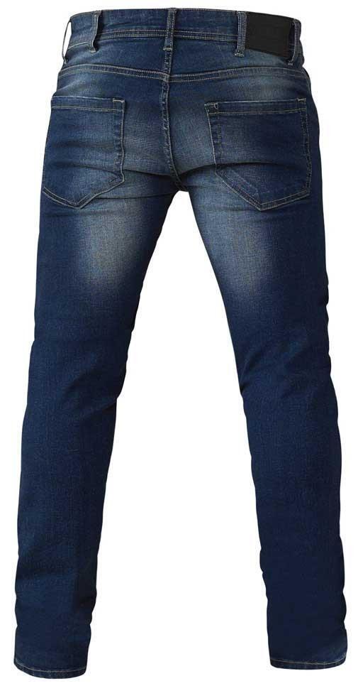 Men’s vintage blue stretch denim jeans with tapered leg and classic five-pocket design