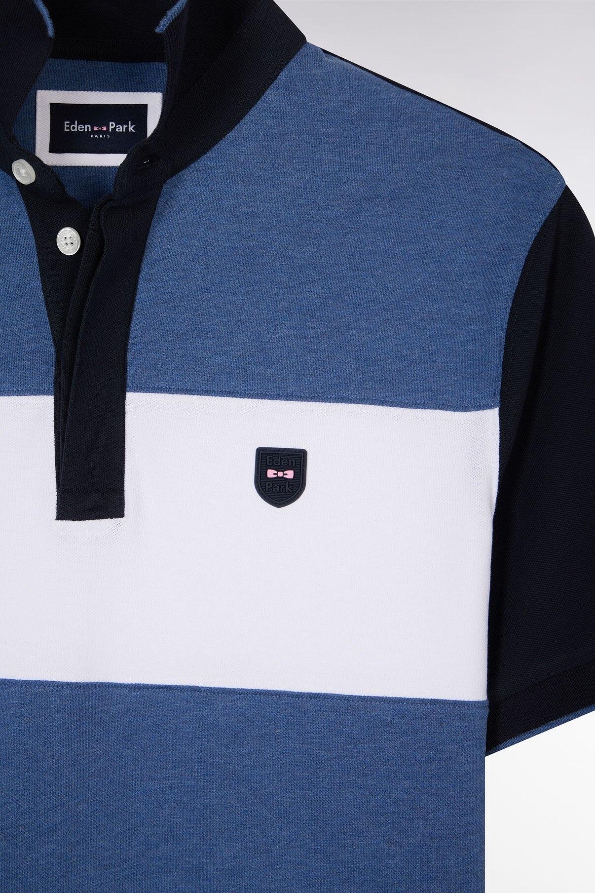 Eden Park Blue and Navy Polo Shirt contrast collar and button placket detail