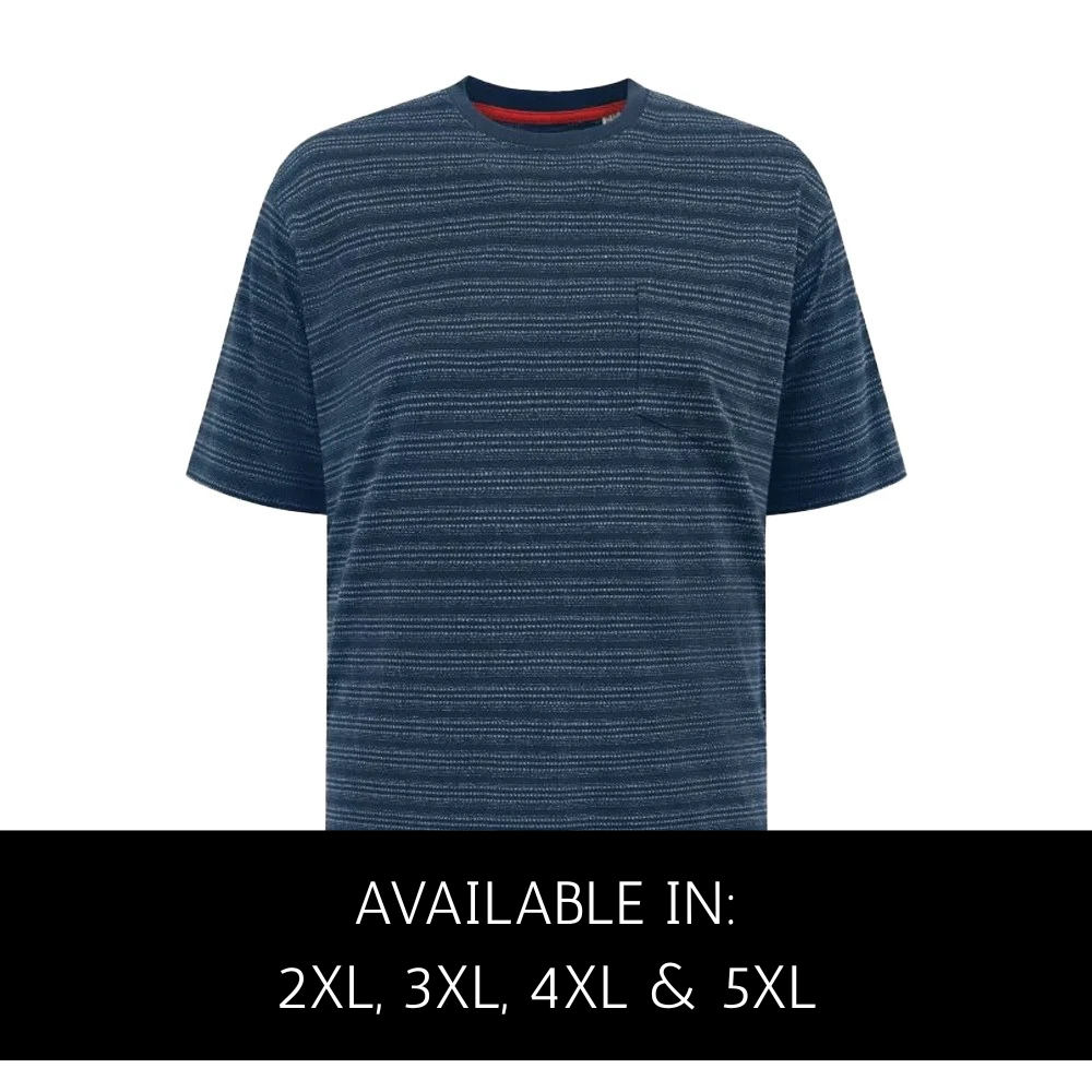 D555 Dingle navy high low jacquard crew neck t-shirt with chest pocket in big sizes 2XL to 5XL