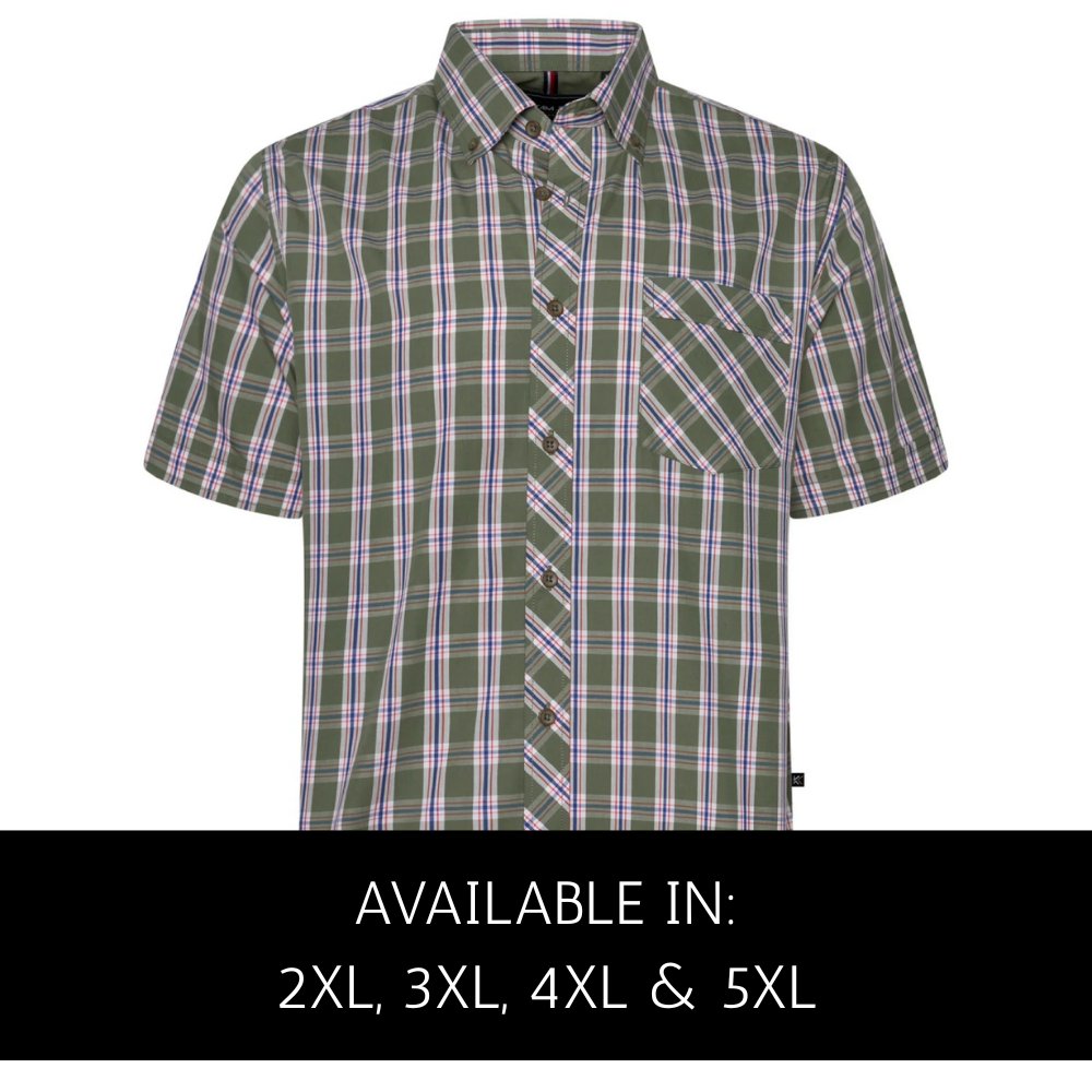 KAM big mens sage check cotton shirt