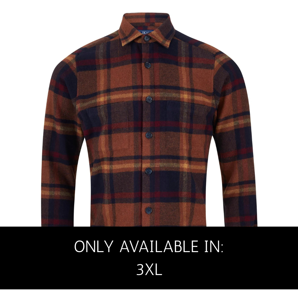 Douglas and Grahame long sleeve Burnt Orange check overshirt for big men