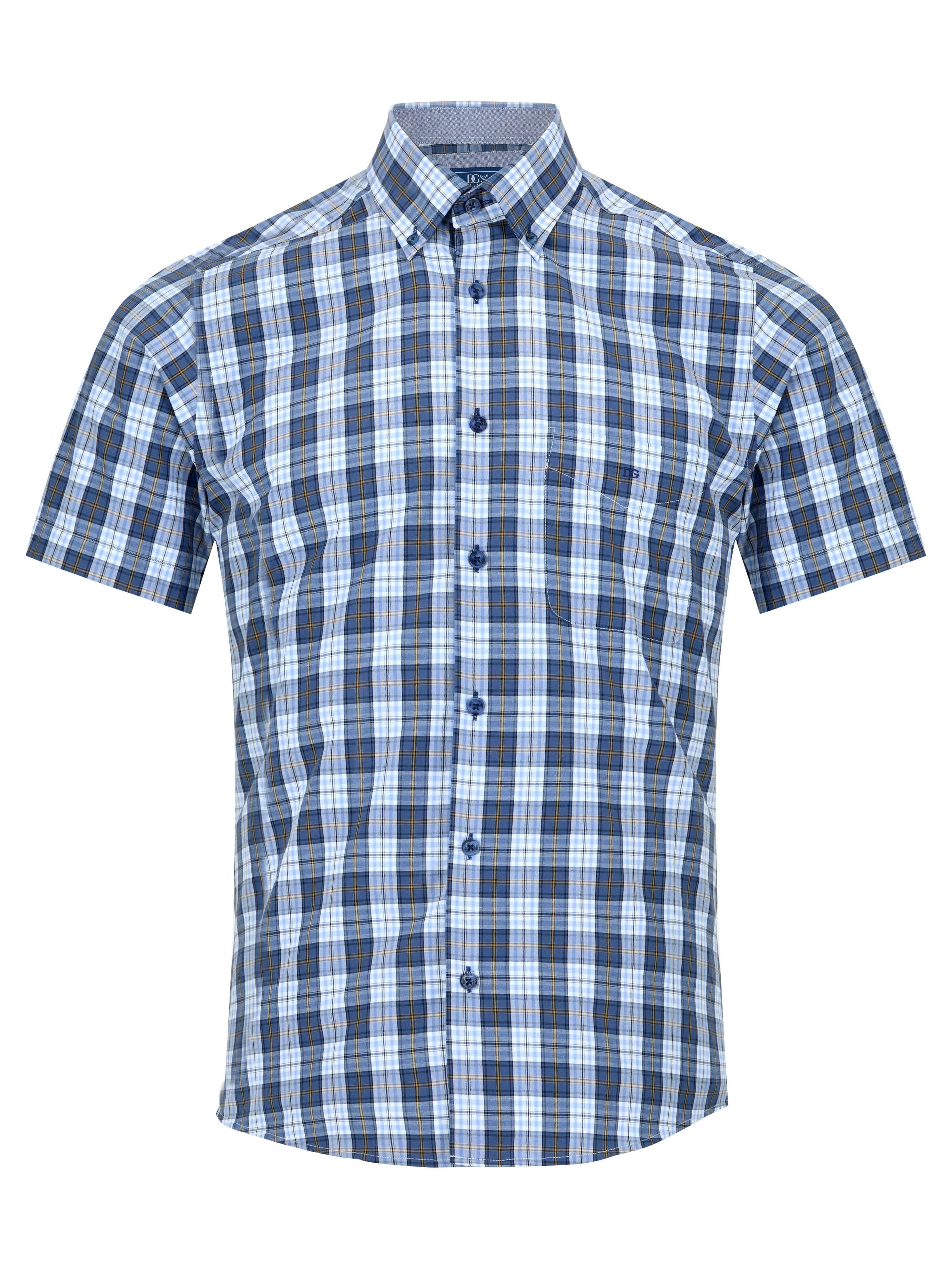 Blue check short sleeve shirt 2XL 3XL 4XL button down collar