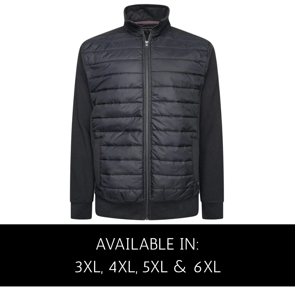 Men's Bubble Top Jacket with Jacquard Sleeves in Black with overlay