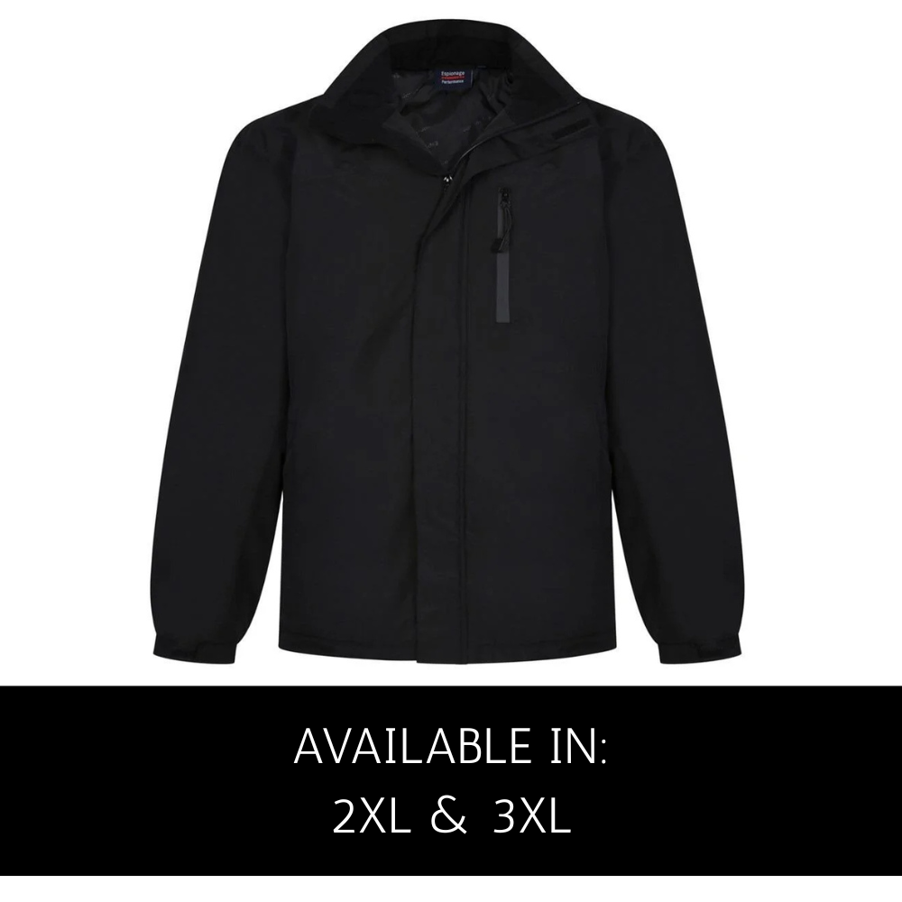 big men’s padded waterproof breathable coat in black, sizes 2XL to 6XL