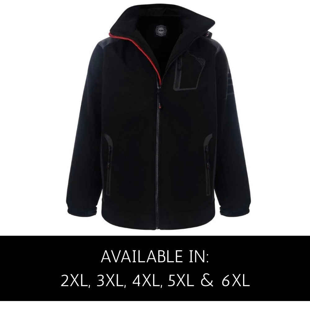 Plus Size Kam Soft Shell Jacket – Elasticated Cuffs and Zip Vents – OH Big Man Clothing OVERLAY