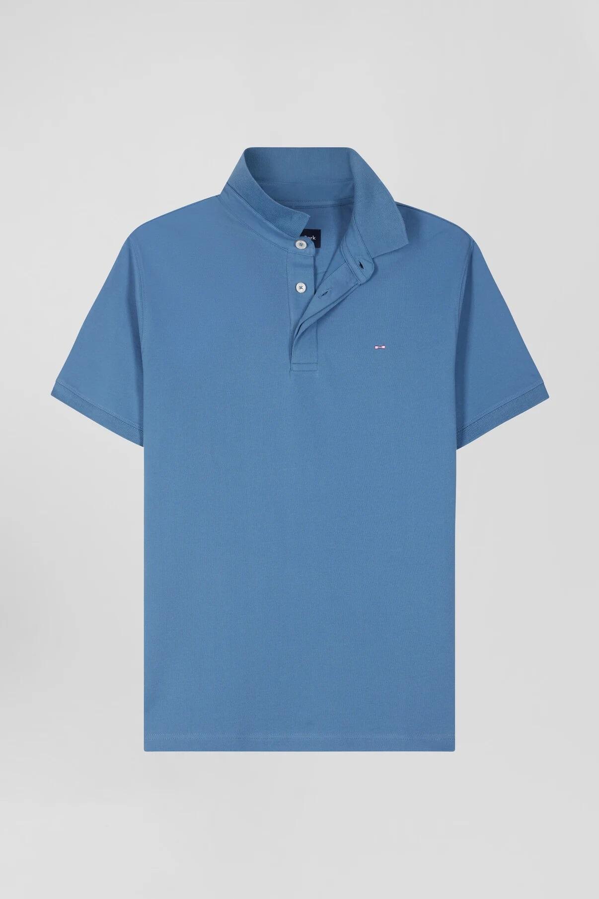 Eden Park mid blue polo shirt in Pima cotton with ribbed finishes and embroidered bow tie, available in sizes M to 5XL