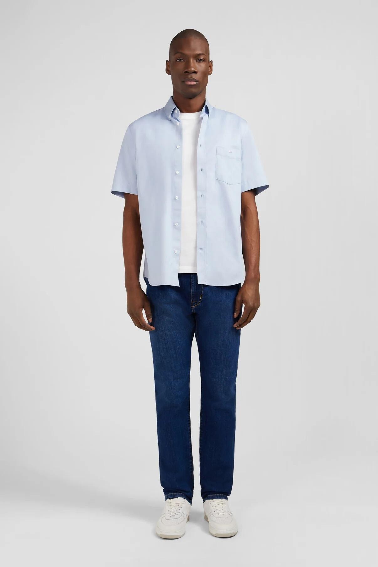 Eden Park Men’s casual blue woven short‑sleeve shirt, ideal for warm weather, sizes M to 2XL