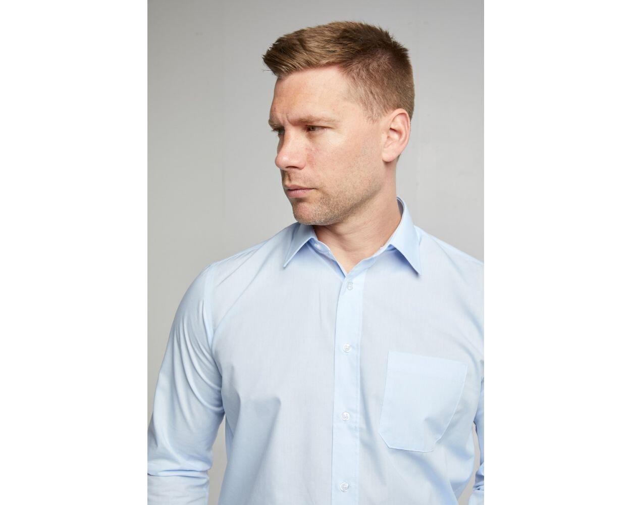 Double Two long sleeve glacier blue formal shirt, available in 18" to 23" collar sizes, designed for big men.