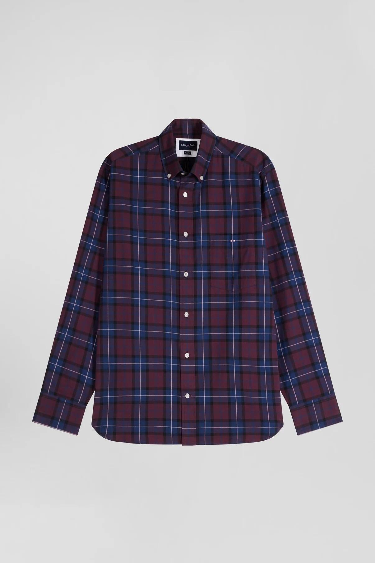 Eden Park Smart casual long‑sleeve shirt in wine with check design, ideal for layering, sizes M–5XL