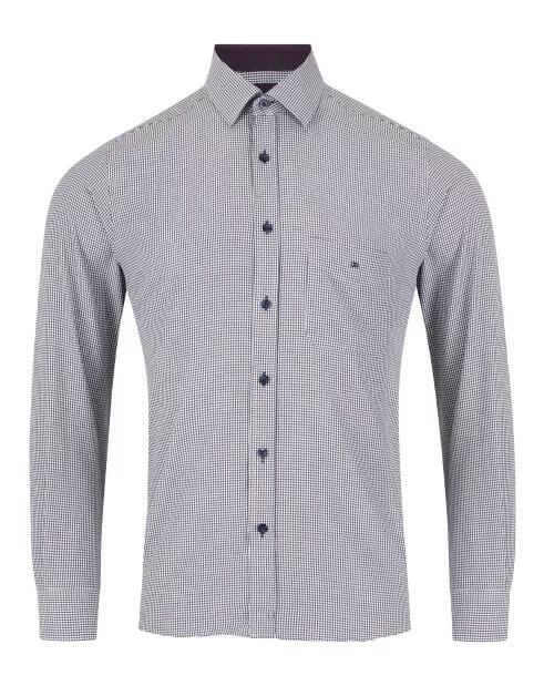 Douglas and Grahame dark Purple neat check long sleeve casual shirt for big men, sizes 2XL to 4XL, 51% cotton 49% polyester