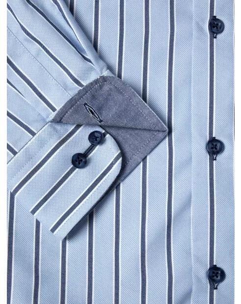 Douglas and Grahame plus size blue casual shirt with stripes, long sleeves, 60% cotton 40% polyester
