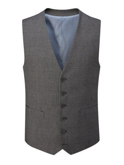 Grey tweed-effect men’s waistcoat with five-button front and adjustable back strap