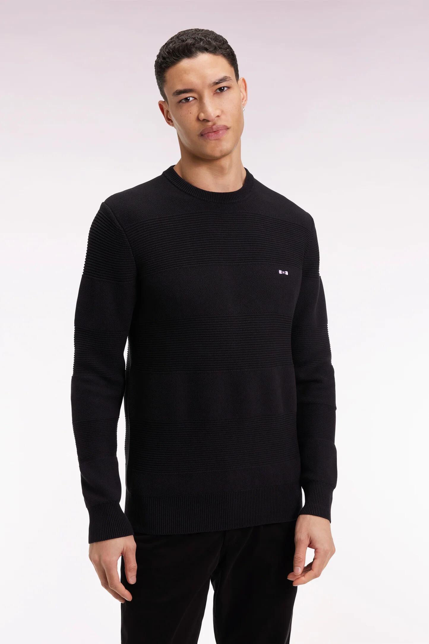 Men’s navy Eden Park jumper featuring the pink bow tie logo