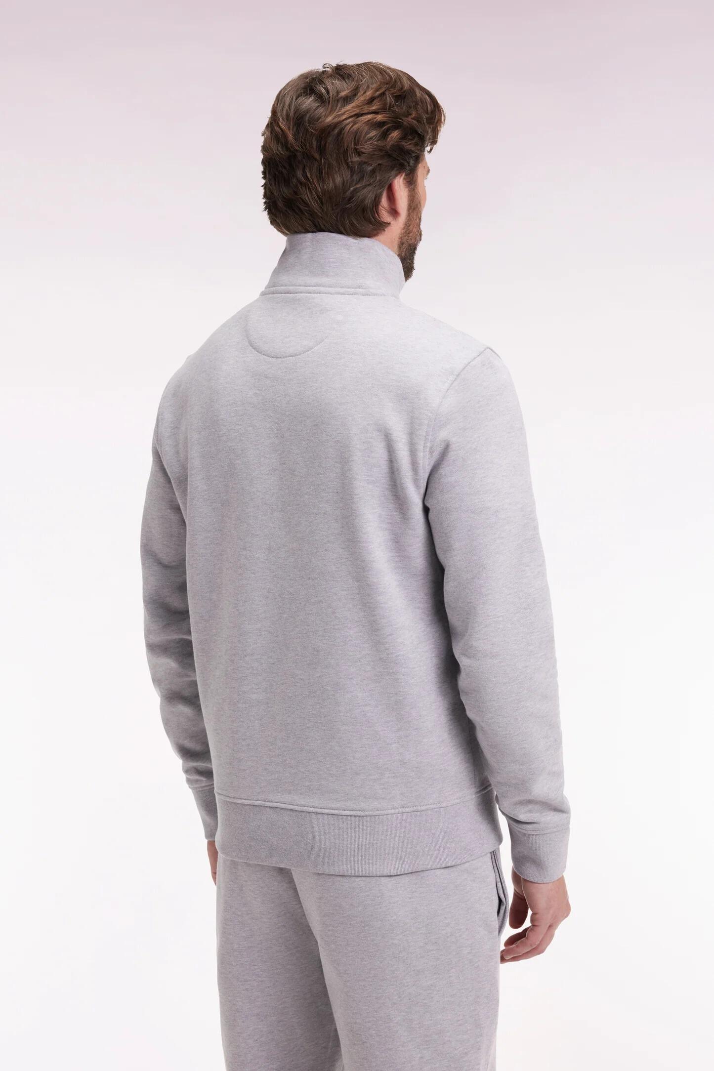 Eden Park men’s grey high‑neck zip sweatshirt with ribbed cuffs and hem