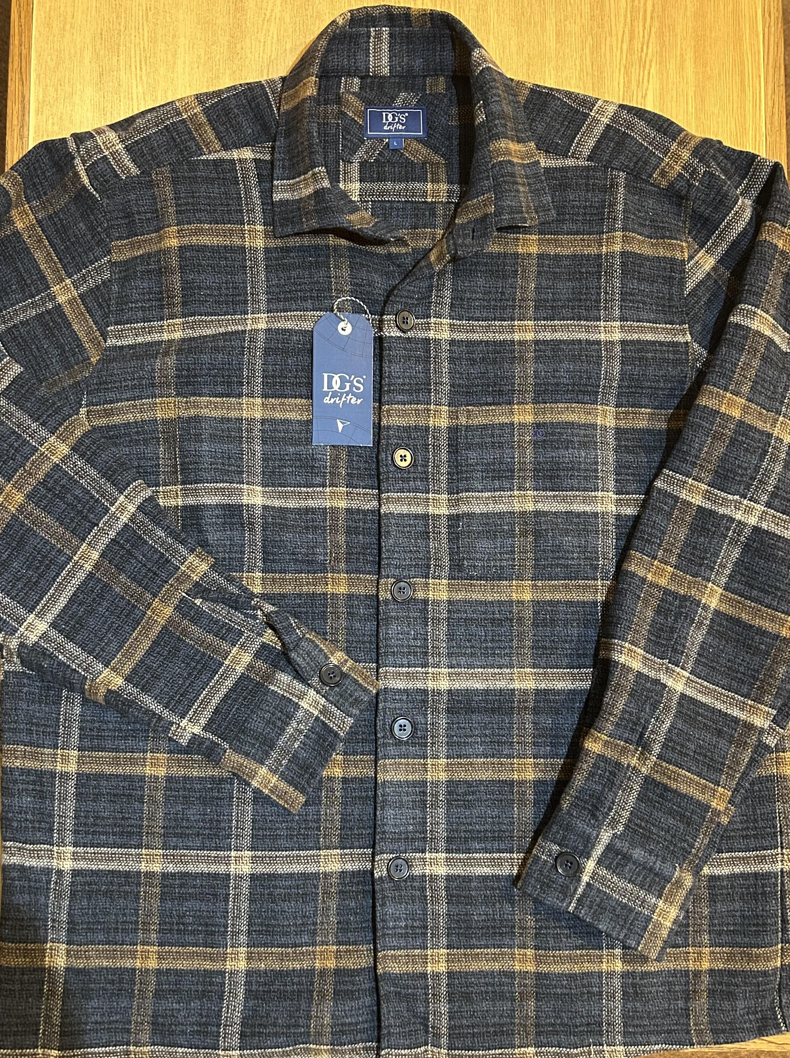 Douglas & Grahame Long Sleeve Overshirt in Navy/Brown