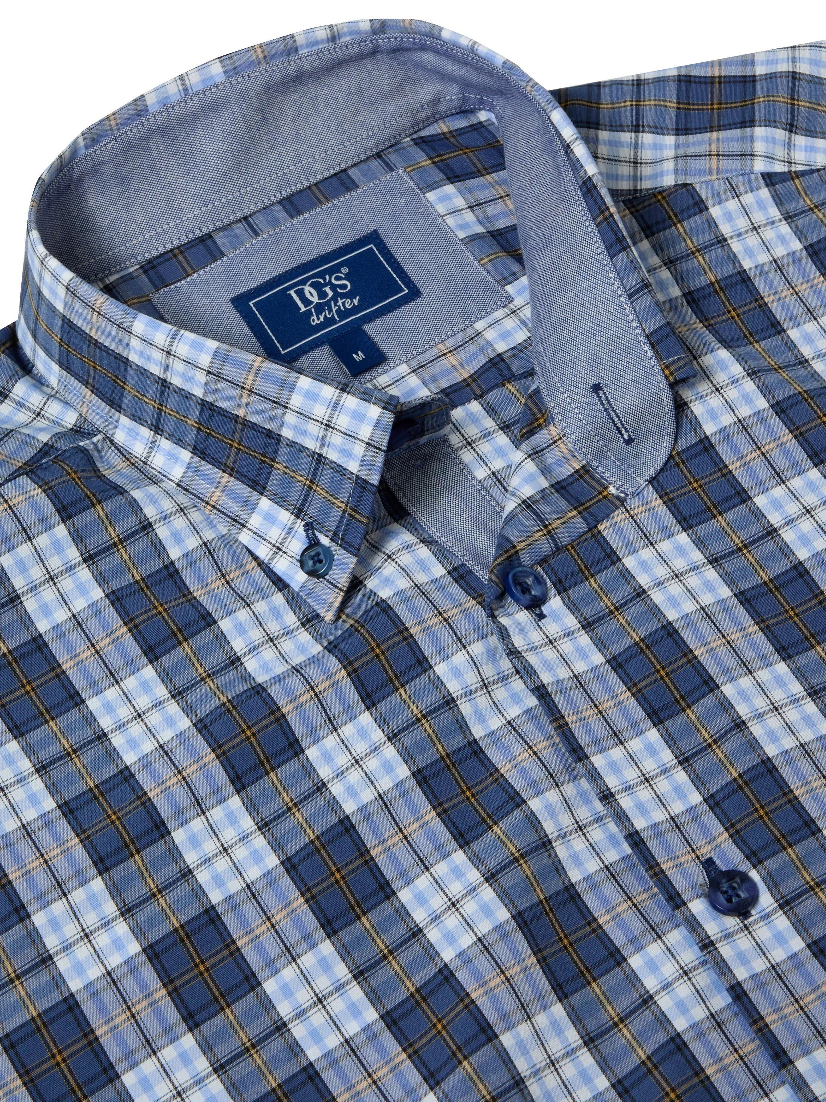Plus size mens blue check shirt with chest pocket