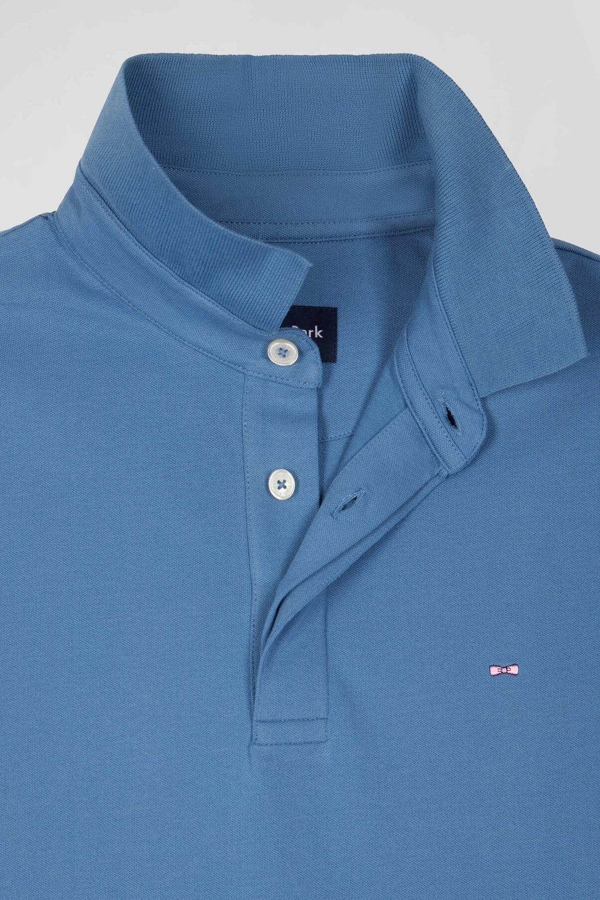 Eden Park Classic fit mid blue polo shirt for men, featuring ribbed collar and cuffs, sizes M–5XL