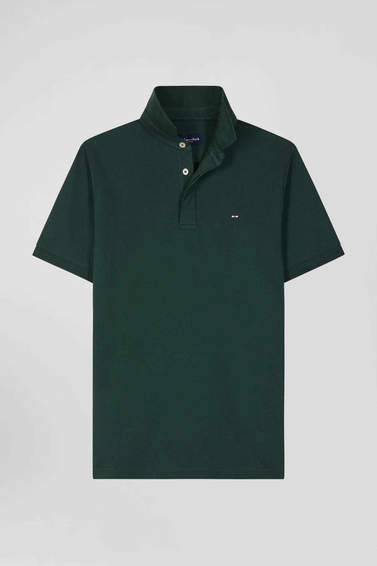 Eden Park Men’s bottle green stretch polo shirt with ribbed collar and cuffs, available in M, L, 3XL, and 4XL