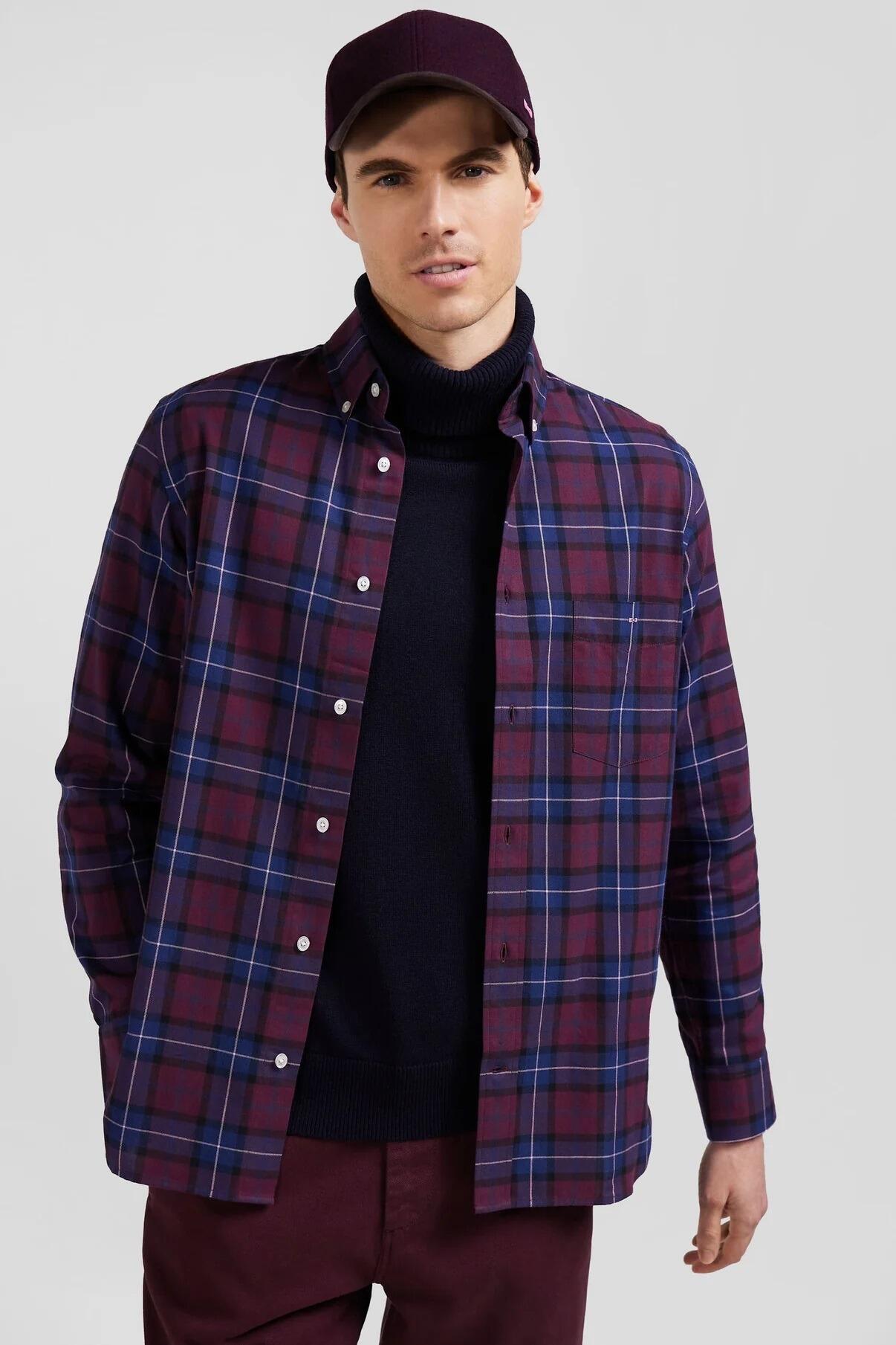 Eden Park Classic fit long‑sleeve shirt in wine with subtle check pattern, available in big & tall sizes
