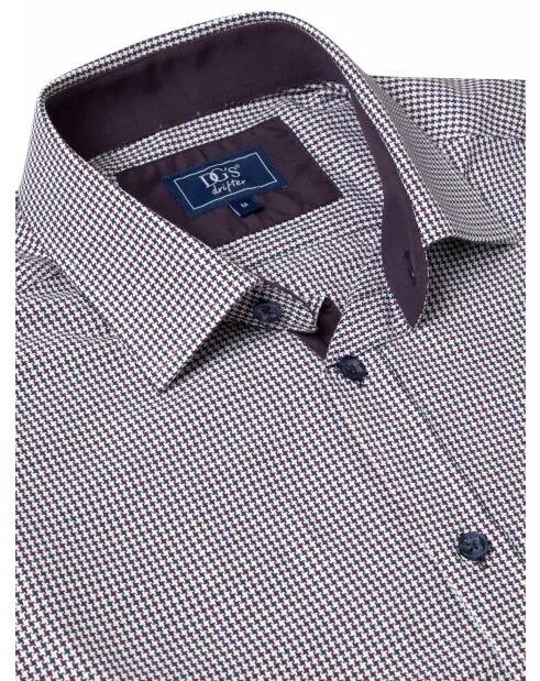 Douglas and Grahame plus size dark Purple casual shirt with neat check pattern, long sleeves, 51% cotton and 49% polyester