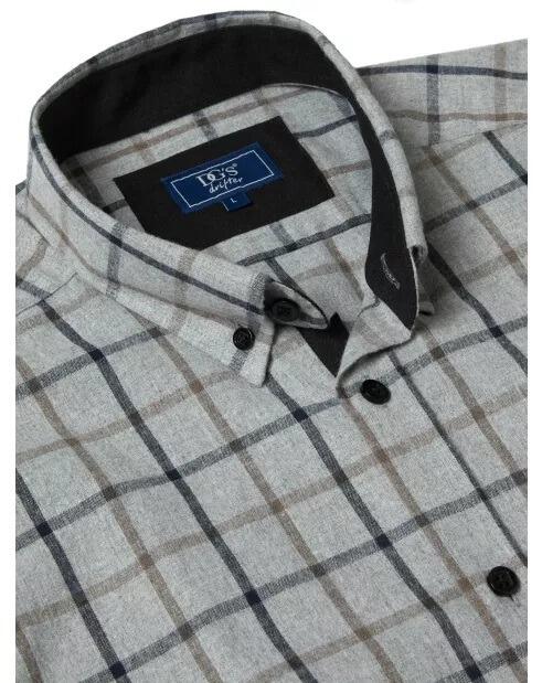 Douglas and Grahame grey bold check long sleeve casual shirt for big men, sizes 2XL to 4XL, 60% cotton 40% polyester