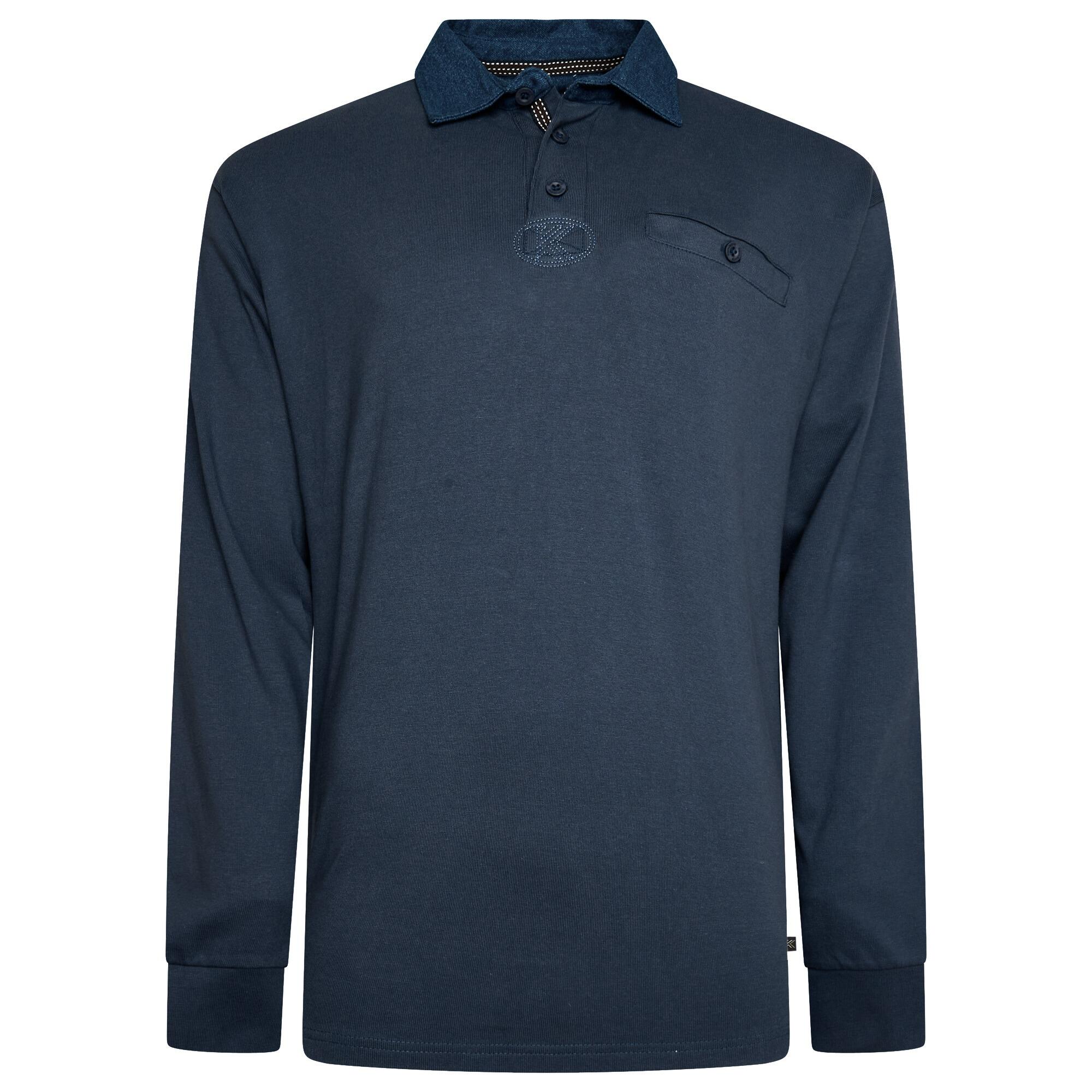 big men’s long sleeve cotton polo shirt in indigo, plain design, 100% cotton, sizes 2XL to 6XL