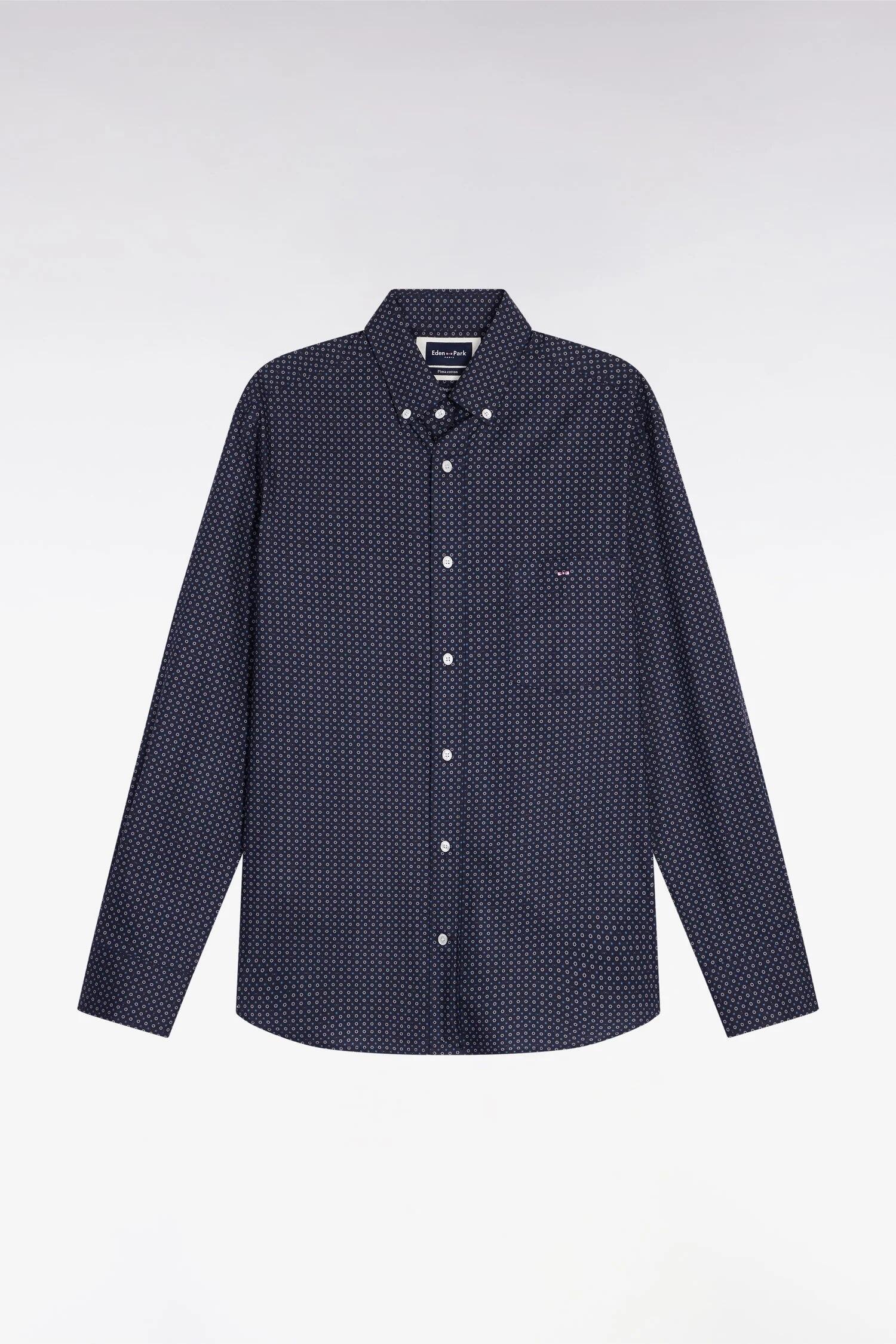 Eden Park navy micro-pattern shirt, button-down collar, bow-tie logo on chest