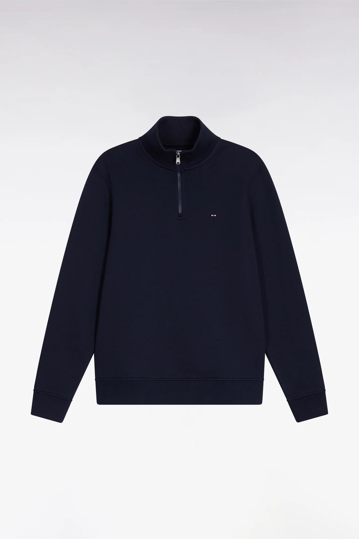 Navy Eden Park zip-up stand-up collar sweatshirt in brushed cotton fleece