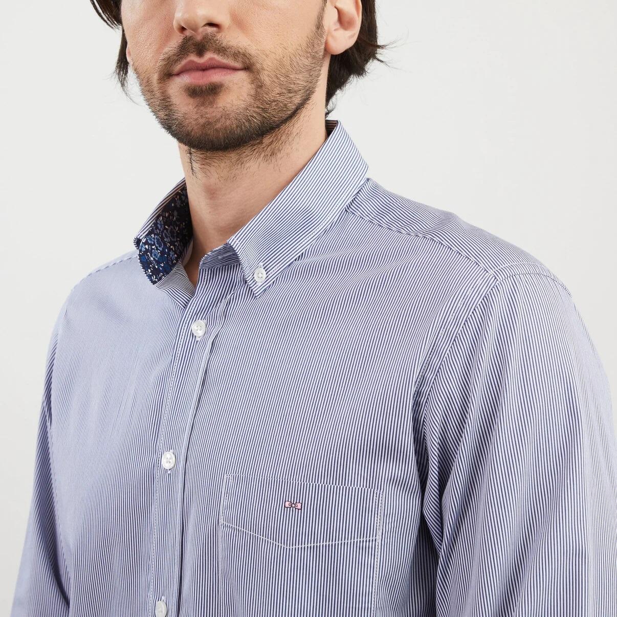 Eden Park Long Sleeve Shirt with navy blue fine stripe