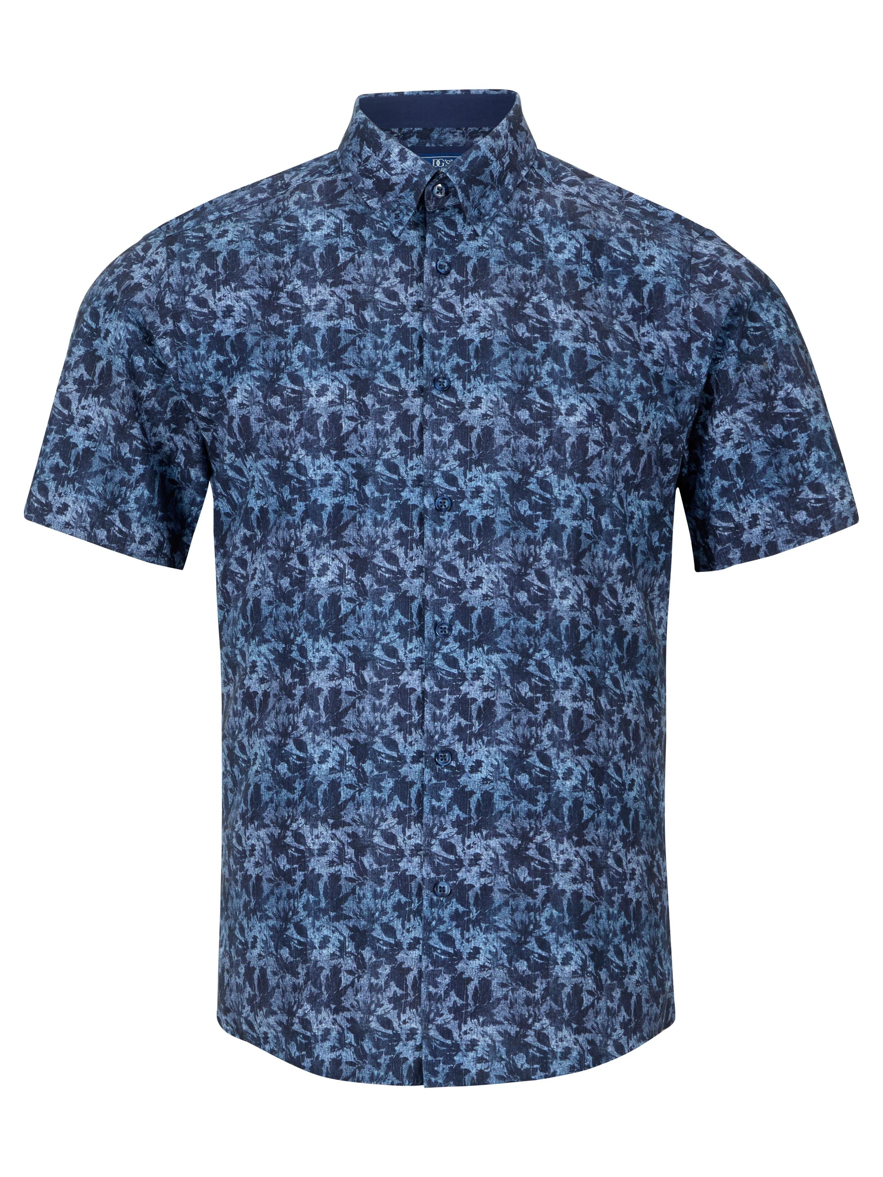 Douglas & Grahame big men navy floral short sleeve shirt front view