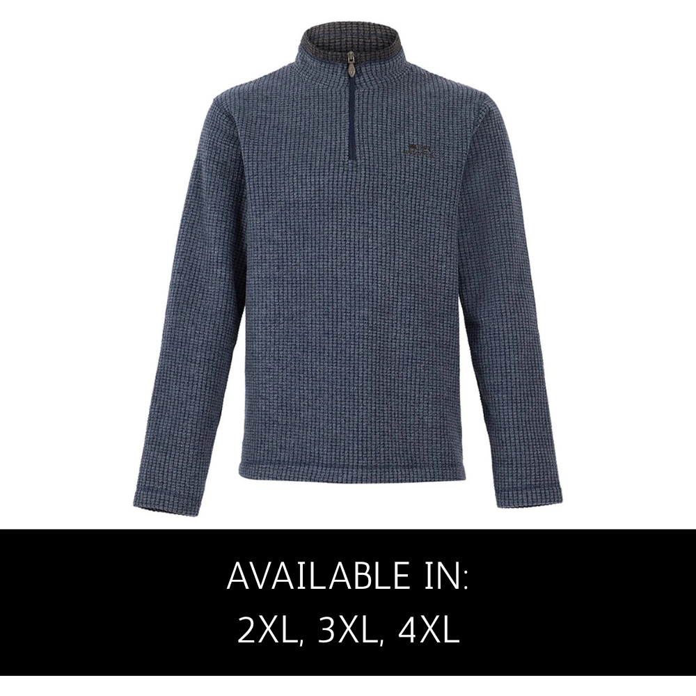 Weird Fish Navy grid fleece pullover with contrasting collar and ¼ zip