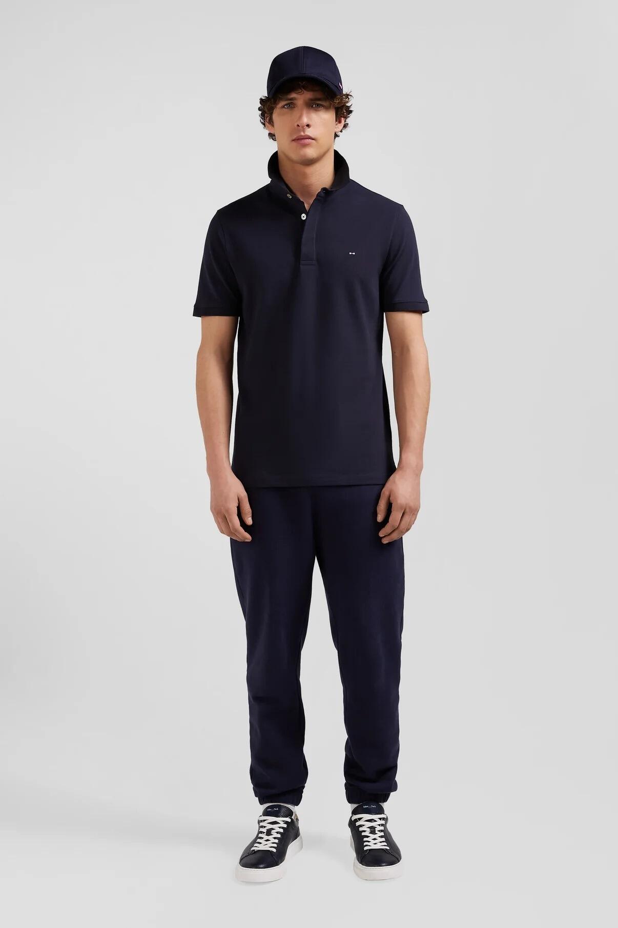Eden Park Men’s navy Pima cotton polo shirt with embroidered bow tie logo, available in sizes M, XL, 2XL, 4XL, and 5XL