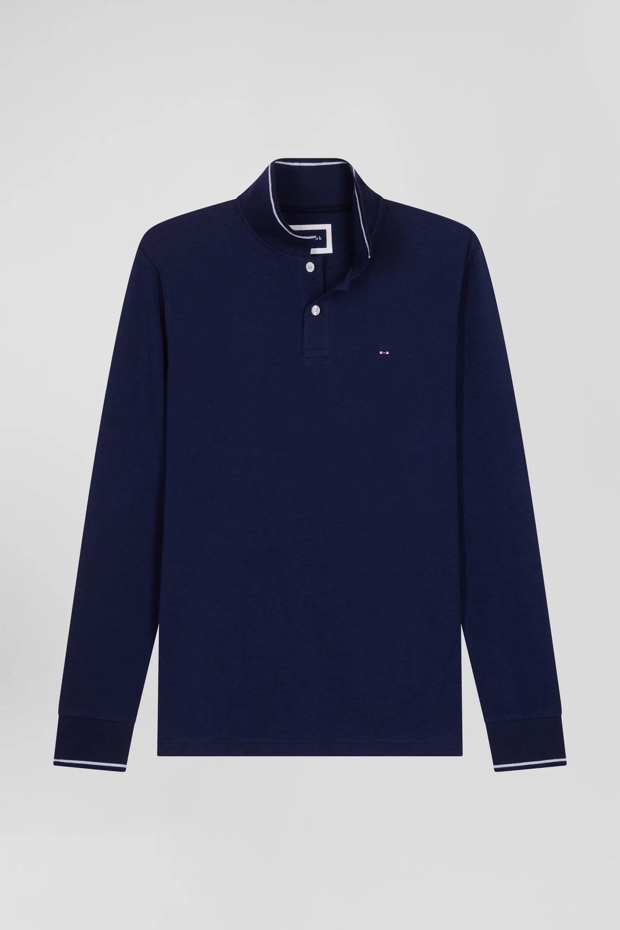 Eden Park Men’s navy long‑sleeve polo with subtle collar detail, sizes L to 5XL