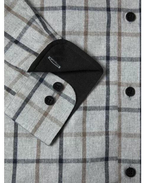 Grey bold check long sleeve casual shirt for larger men from Douglas and Grahame, available in 2XL, 3XL, and 4XL