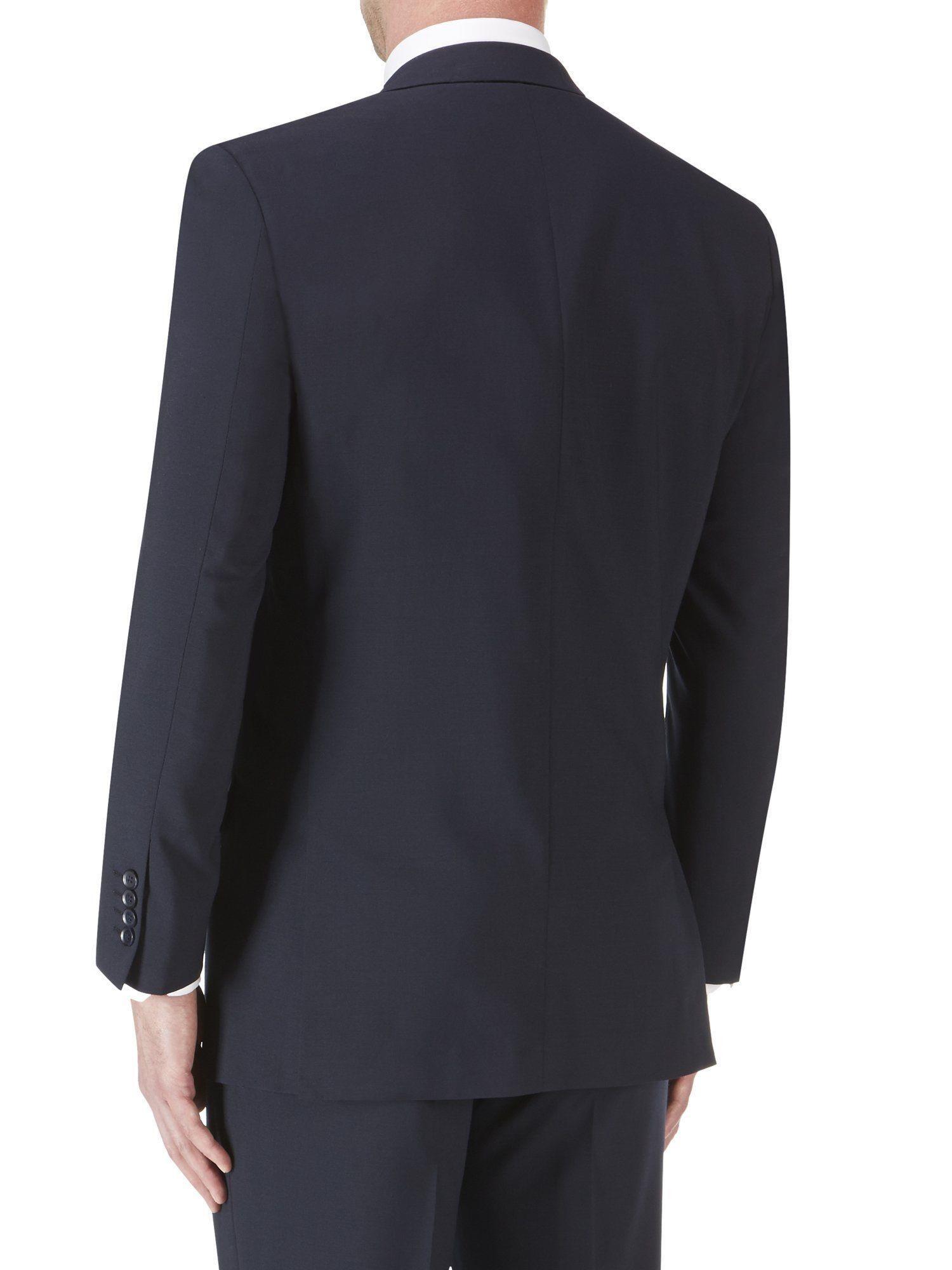 Men’s navy wool blend suit jacket with notch lapels