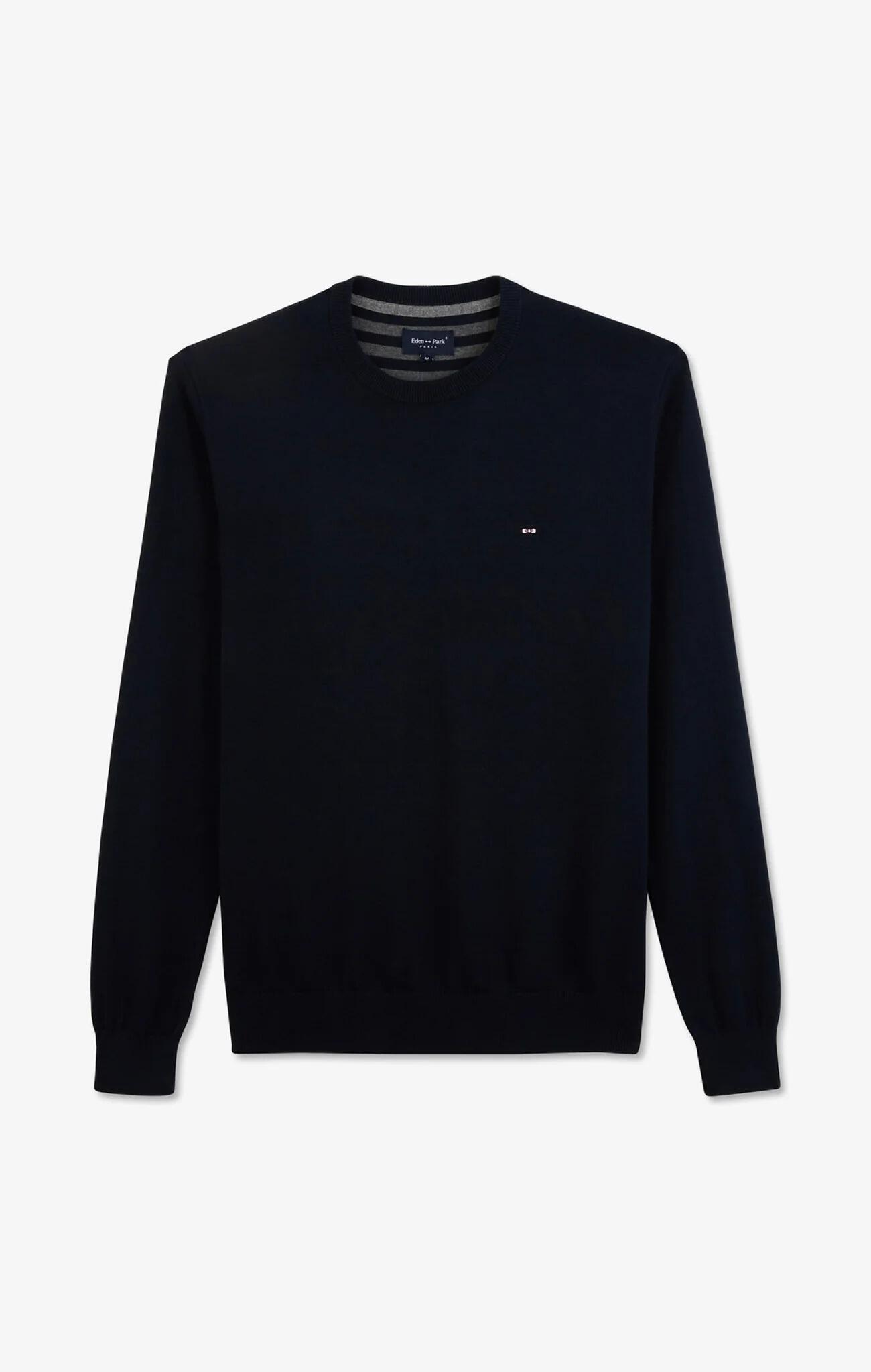 Eden Park men’s navy cotton crew-neck sweater, front view with minimalist embroidery