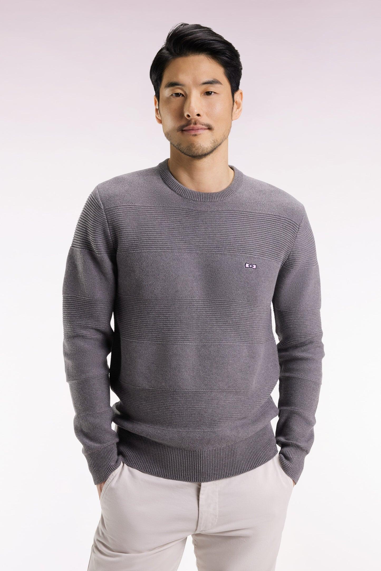 Eden Park grey cotton sweater featuring textured stripe detail