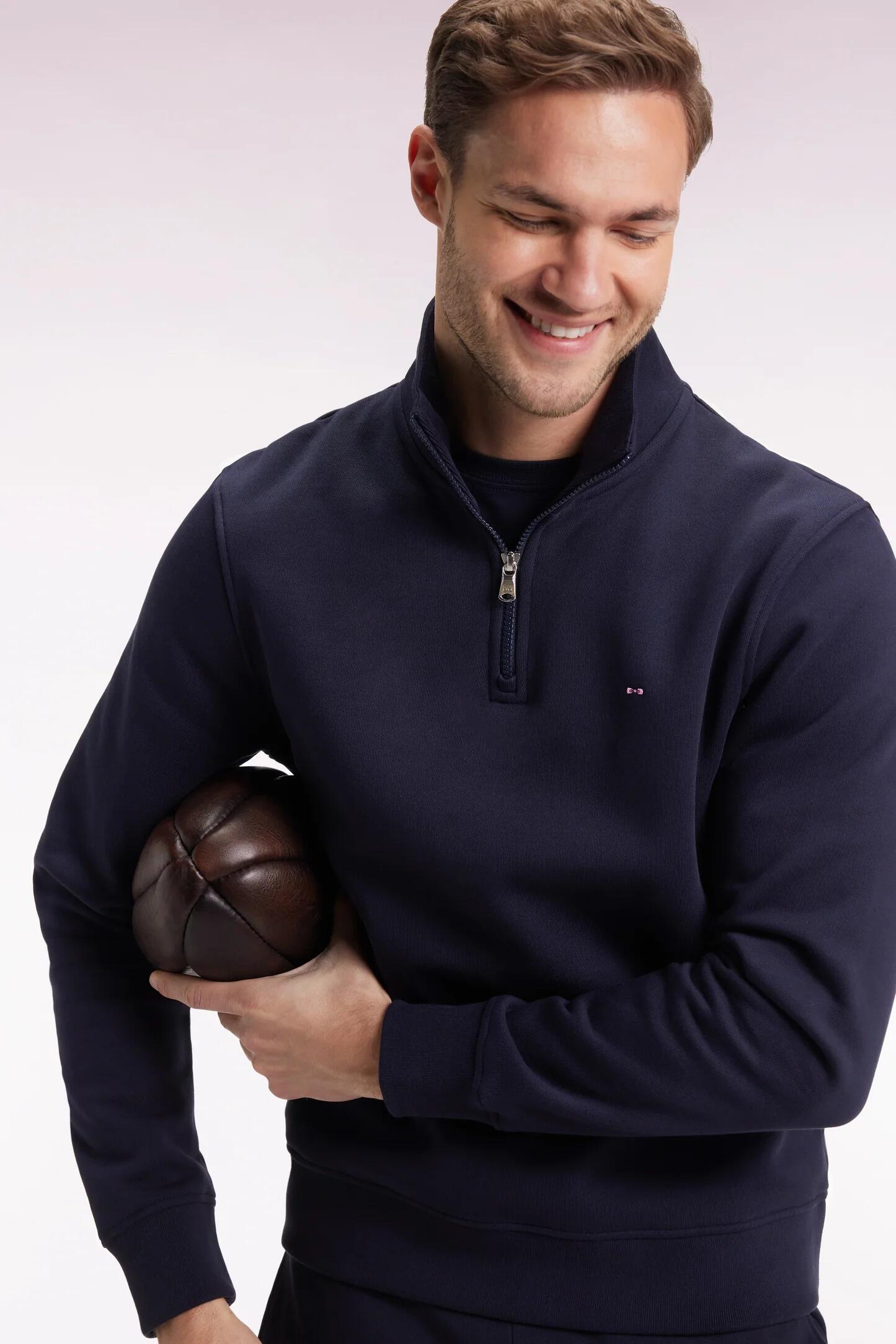 Eden Park men’s navy high-neck zip sweatshirt with ribbed cuffs and hem