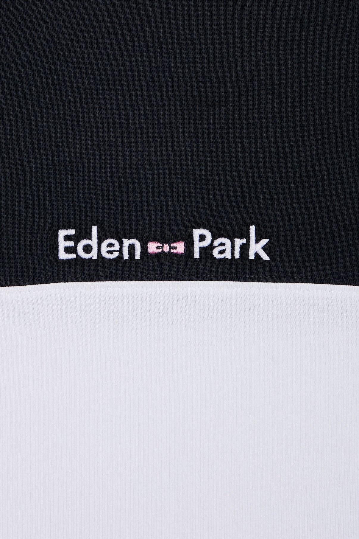 Eden Park navy two-tone t-shirt detail of embroidered Eden Park inscription on chest