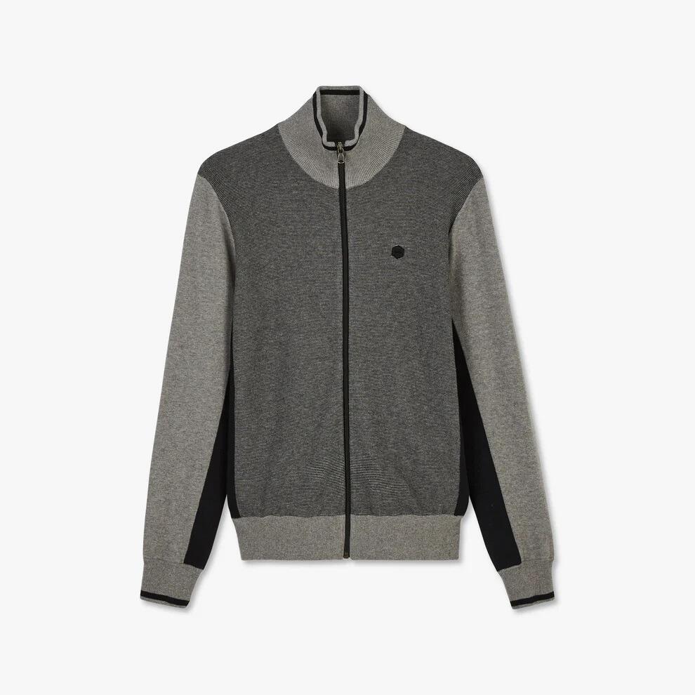 Eden Park Two-tone grey cardigan with stand collar and minimalist chest logo