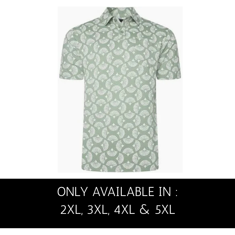 KAM Big & Tall Sage Green Floral Print Polo Shirt with all-over floral pattern and short sleeves