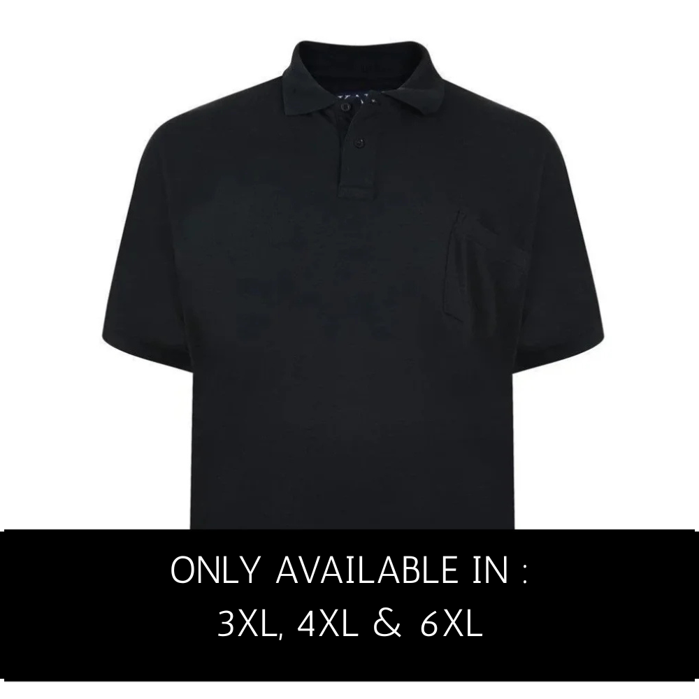KAM KBS BLACK PLAIN POLO WITH SIZE OVERLAY