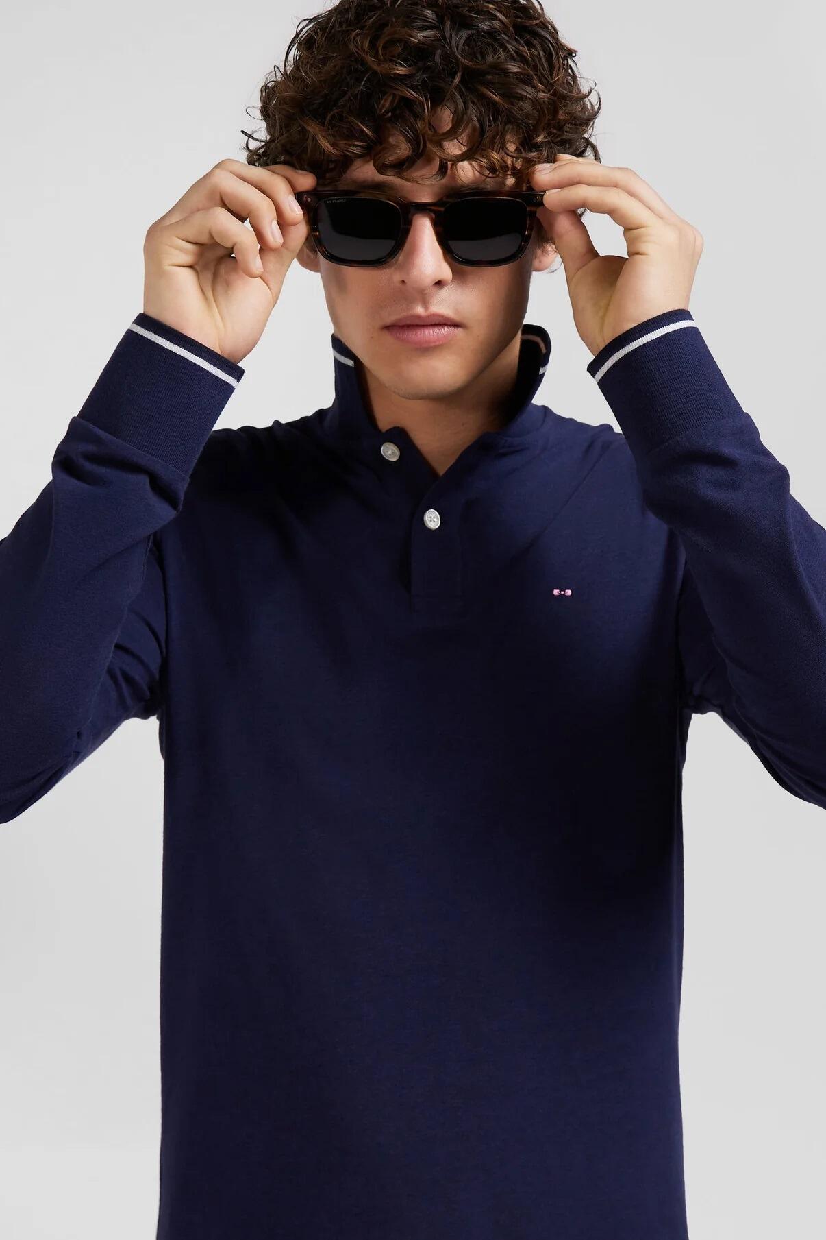 Eden Park Navy long‑sleeve polo shirt for men with collar accents, available in big & tall sizes