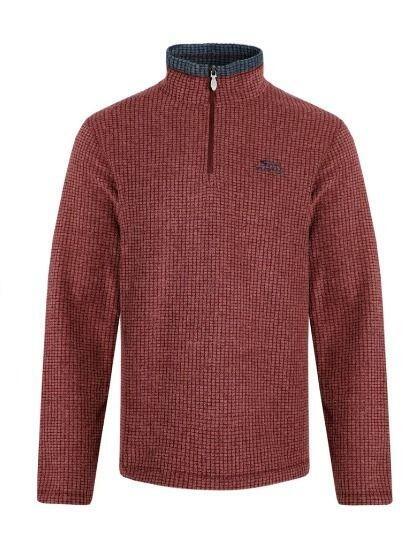 Weird Fish rhubarb fleece top with stand collar and ¼-zip fastening, available in 2XL to 5XL