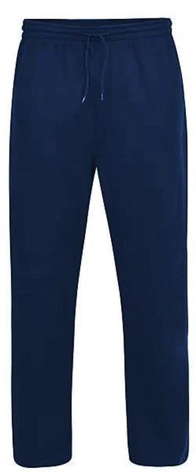big men’s open hem jog bottoms in plain navy, sizes 2XL to 6XL, made from 60% polyester and 40% cotton