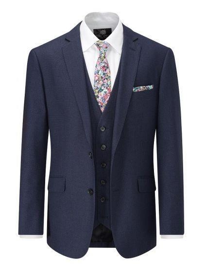 Harcourt Navy Tweed Effect jacket with two-button fastening