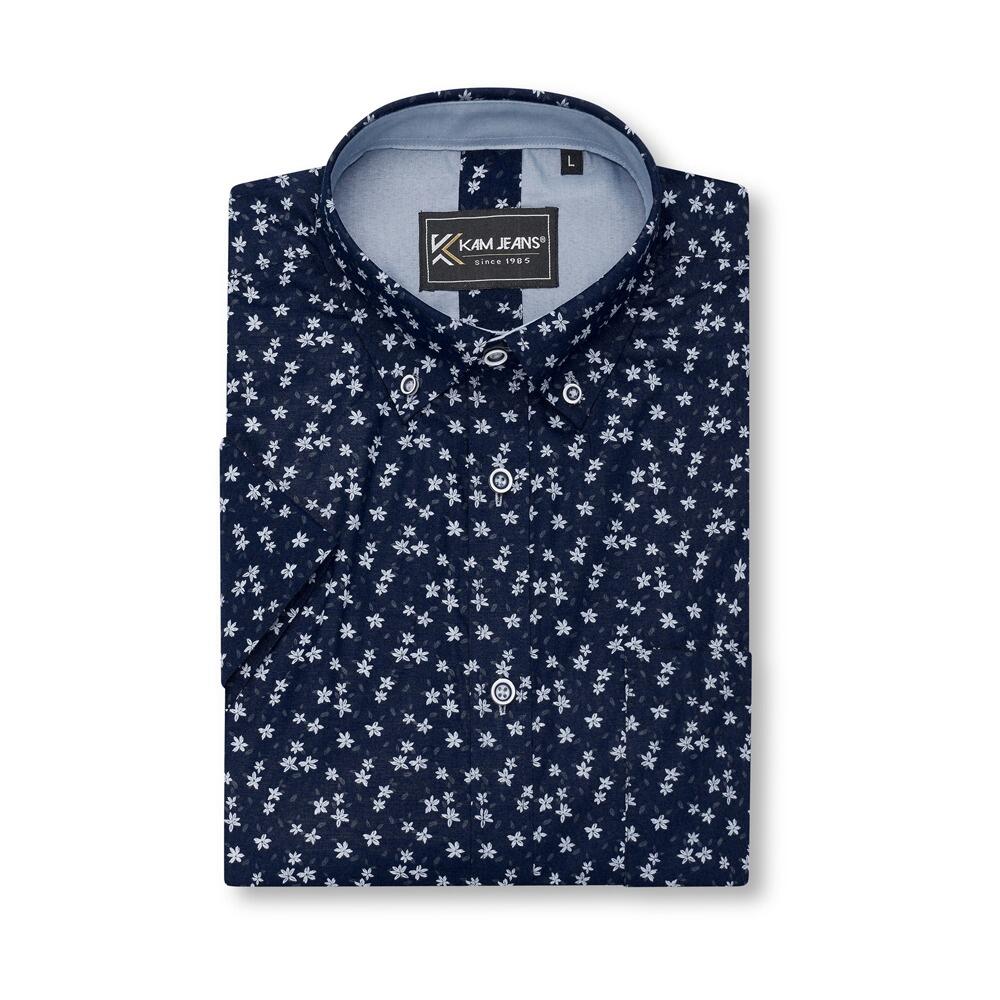 KAM Jeanswear 100% cotton navy floral casual shirt 2XL–6XL