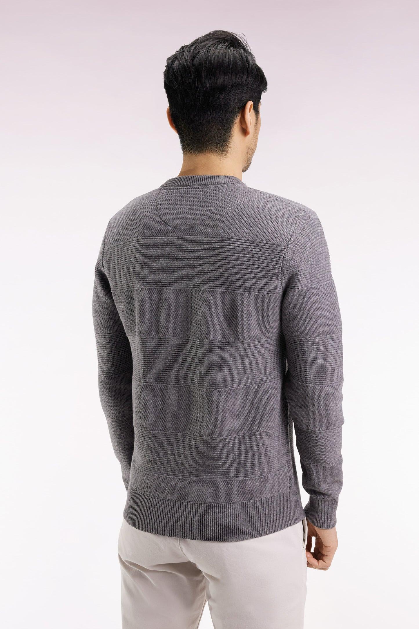 Back view of grey Eden Park cotton jumper with ribbed cuffs and hem
